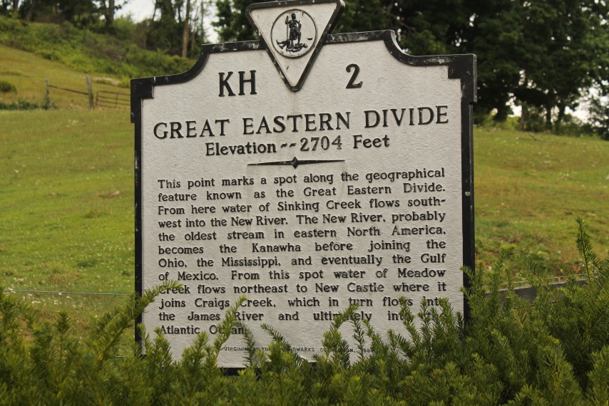  Virginia historical marker on Virginia 42 in Craig County marking the Eastern Continental Divide. Randy Walker photo. 
