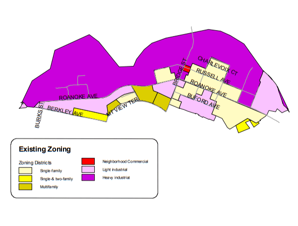 Most of Norwich is zoned industrial. Courtesy City of Roanoke.