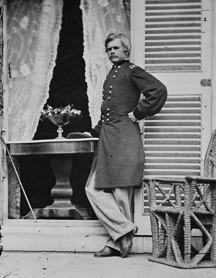 1865 Photo of General Edward Ord with the table at the former "White House of the Confederacy" (Library of Congress) 