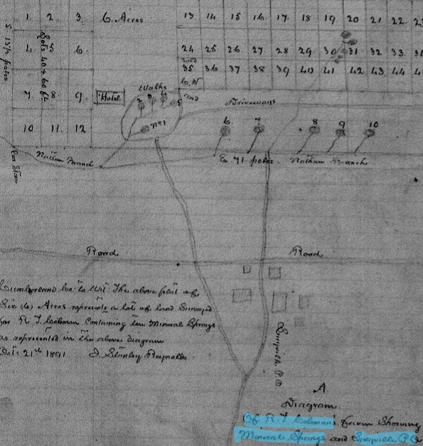 1891 Survey of the Colemanville Mineral Springs & Lucyville Post Office (Cumberland County, VA Deed Books) 