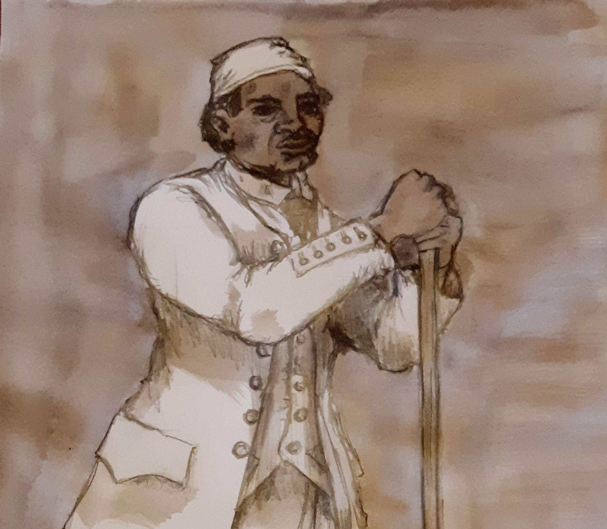 A conjectural sketch of an enslaved miner wearing state-issued clothing. By Jim Mullins.