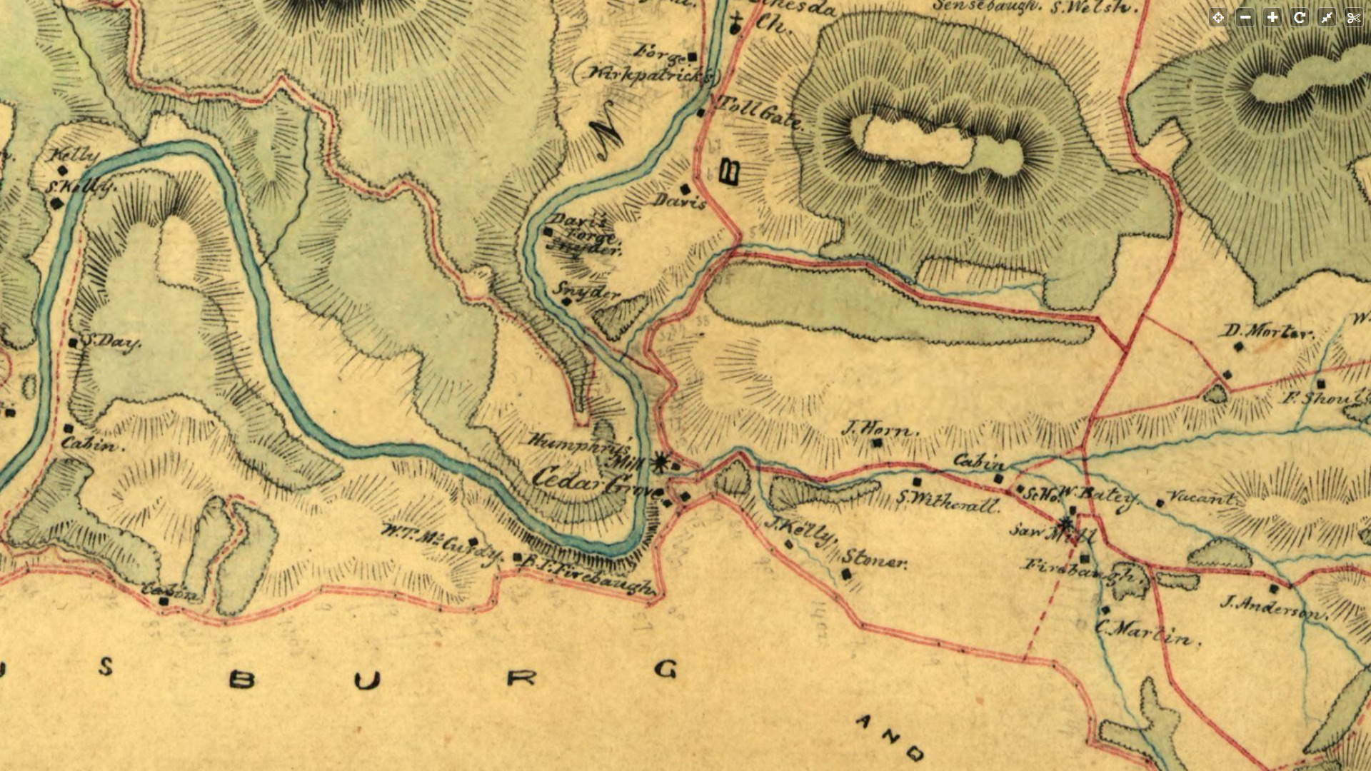 An 1863 map by the Confederate Engineer Bureau prominently shows Cedar Grove. By the 20th century, the community disappeared from maps. Photo courtesy of Larry Spurgeon