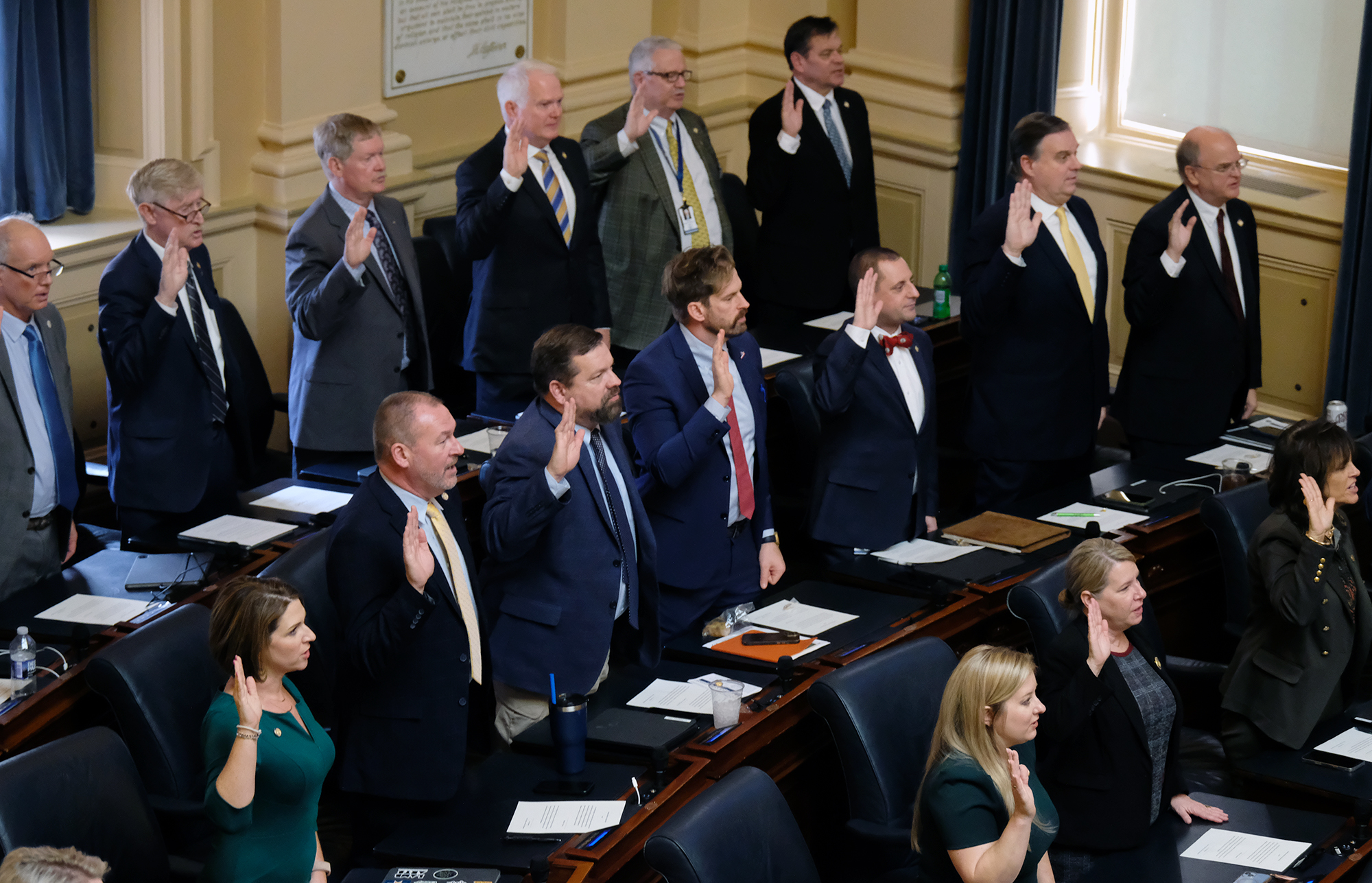 Republican members of the Virginia House of Delegates are sworn in Wednesday, Jan. 10, 2024. Photo by Bob Brown.
