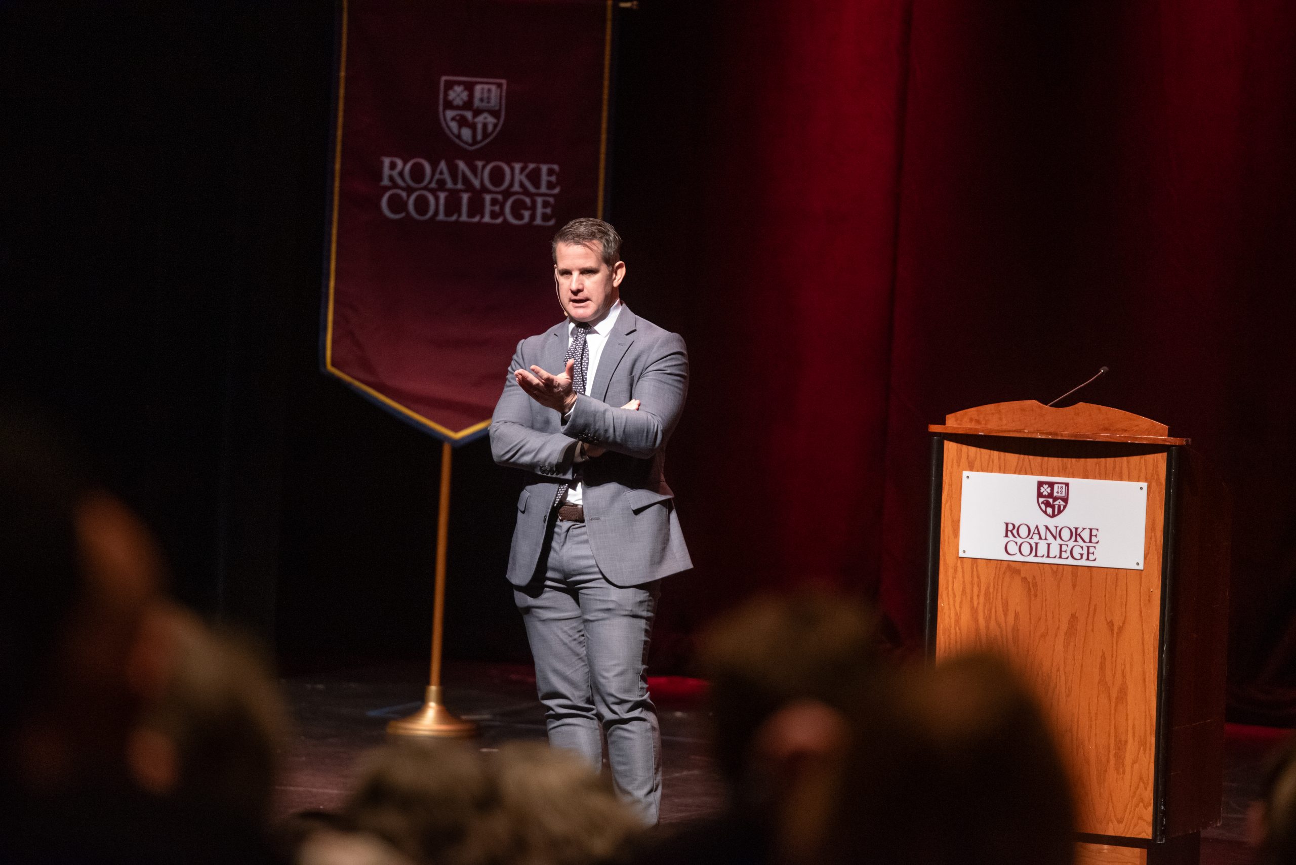 Former Rep. Adam Kinzinger, R-Illinois, speaks at Roanoke College in Salem.