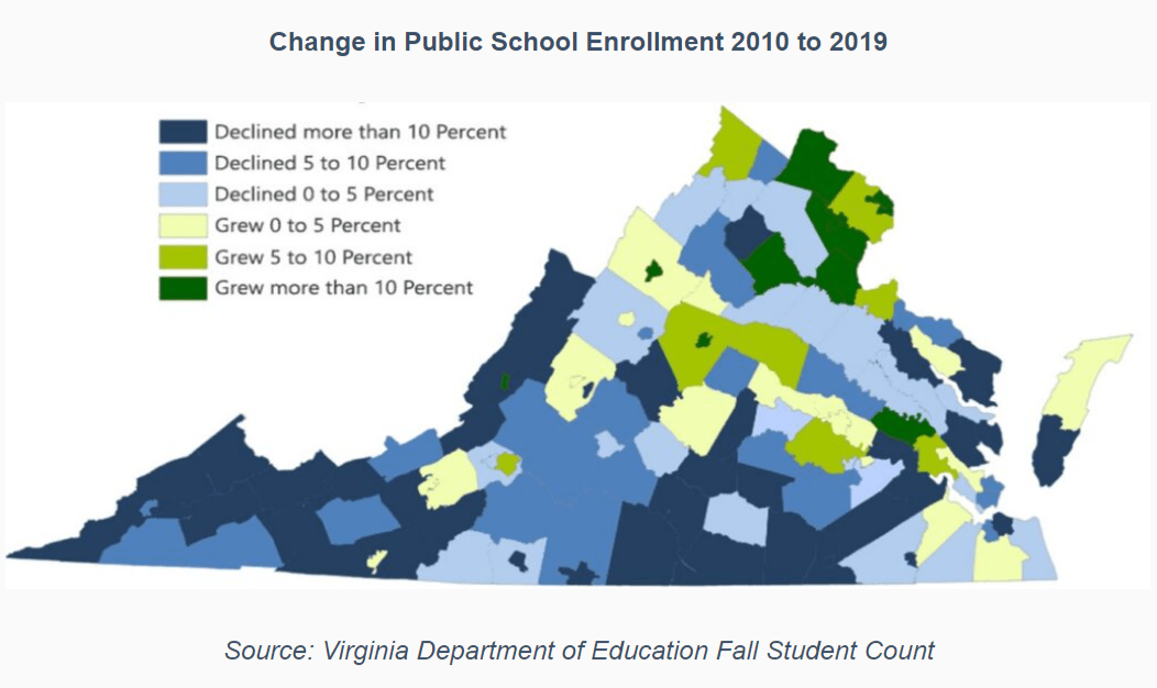Virginia public school enrollment 2010-2019.