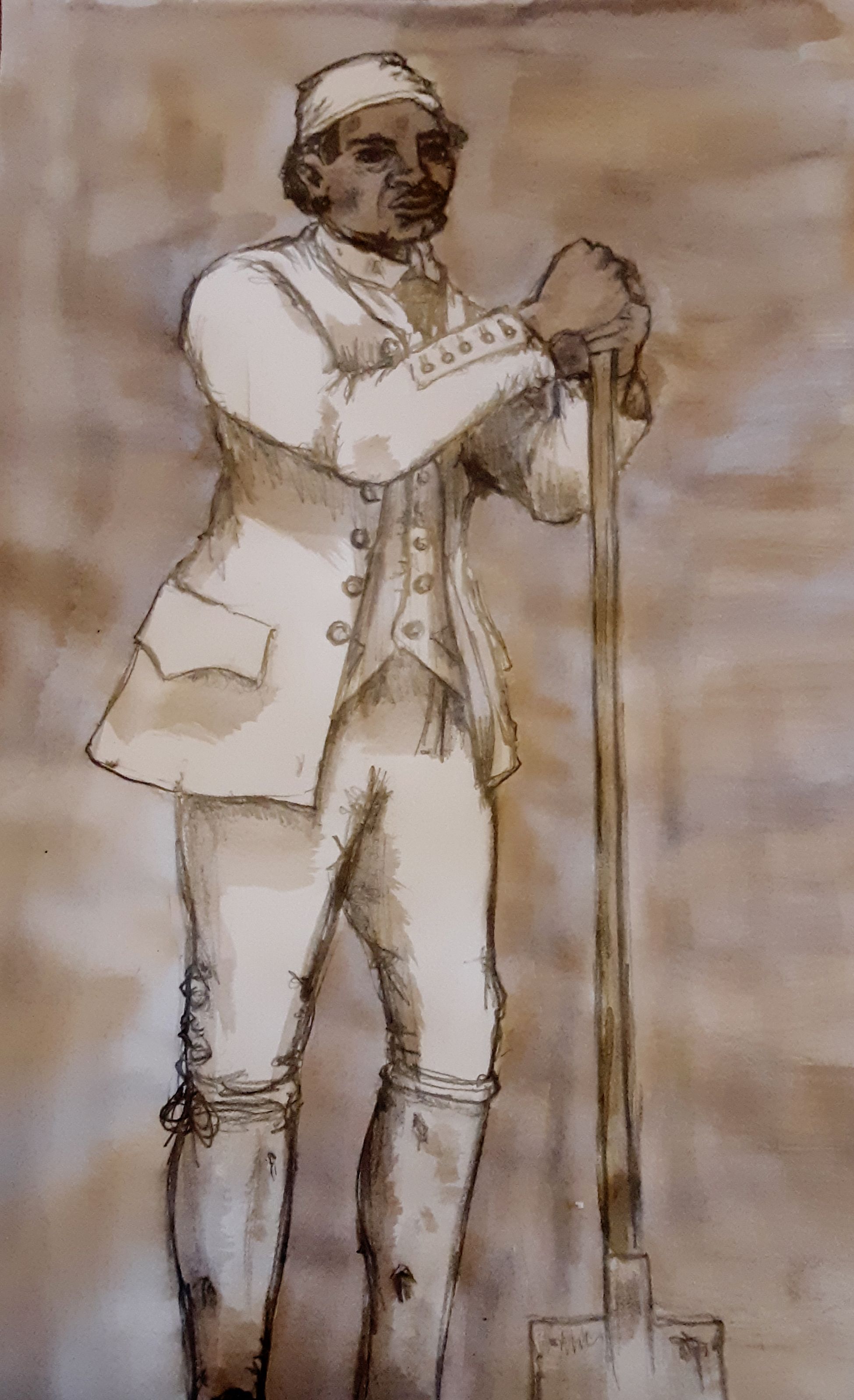 A conjectural sketch of an enslaved miner wearing state-issued clothing. By Jim Mullins.