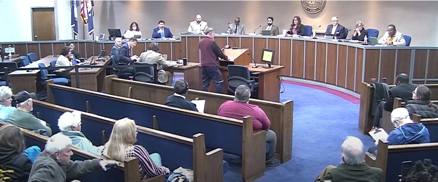 Gary Taylor, at the podium, prepares to address Lynchburg City Council on Nov. 28. Screenshot.