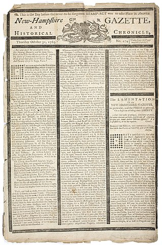 The New Hampshire Gazette protested the Stamp Act by publishing black borders.