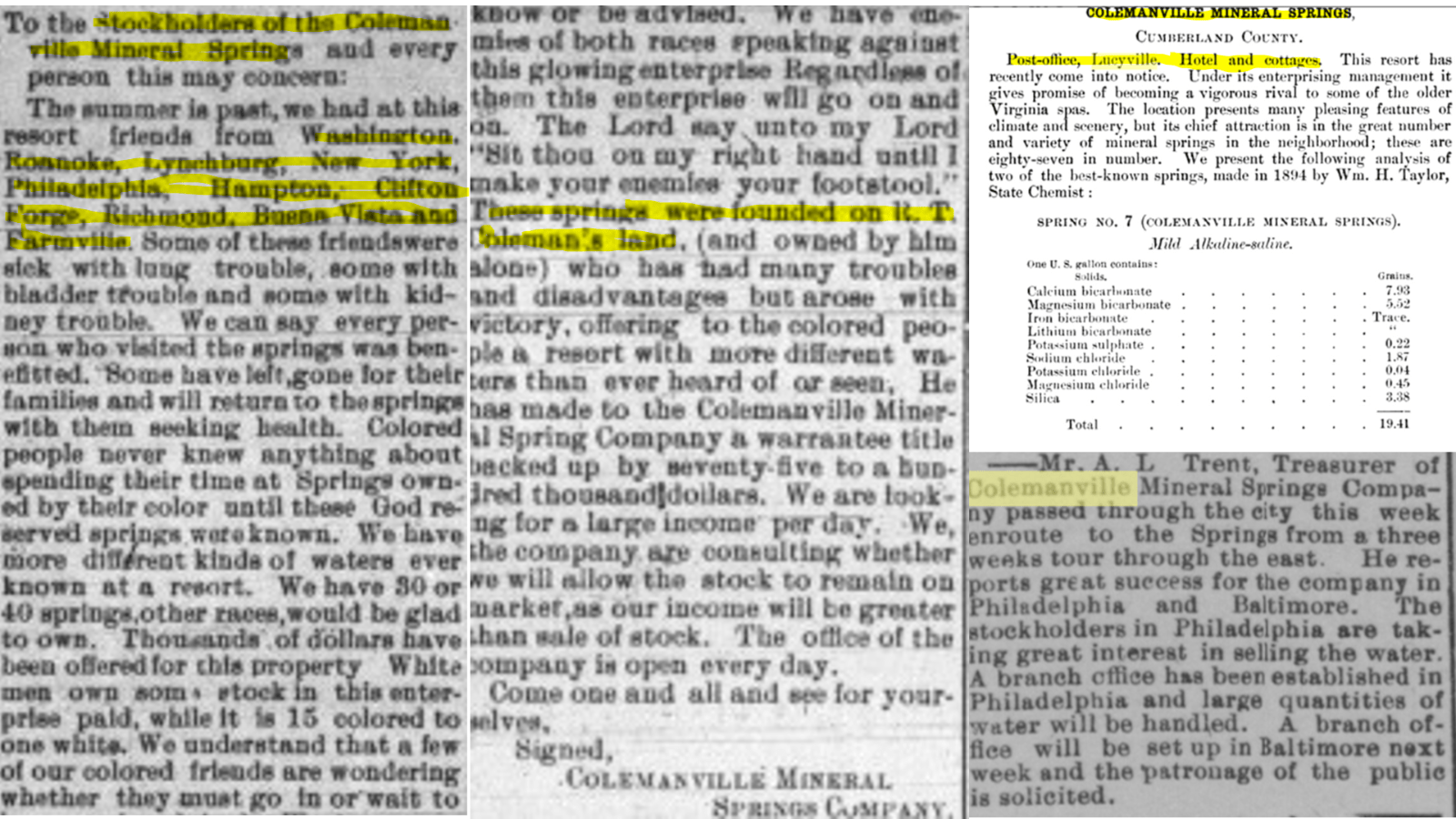 Richmond Planet Newspaper Excerpts (Virginia Chronicle) and The Mineral Waters of the United States