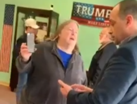 U.S. Rep. Bob Good, R-Campbell County, with Karen Angulo of the Trump store in Farmville. Screenshot from video.