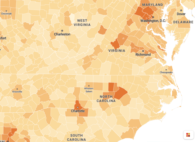 The darker the color, the highest ther percentage of remote workers. Source: U.S. Census Bureau.