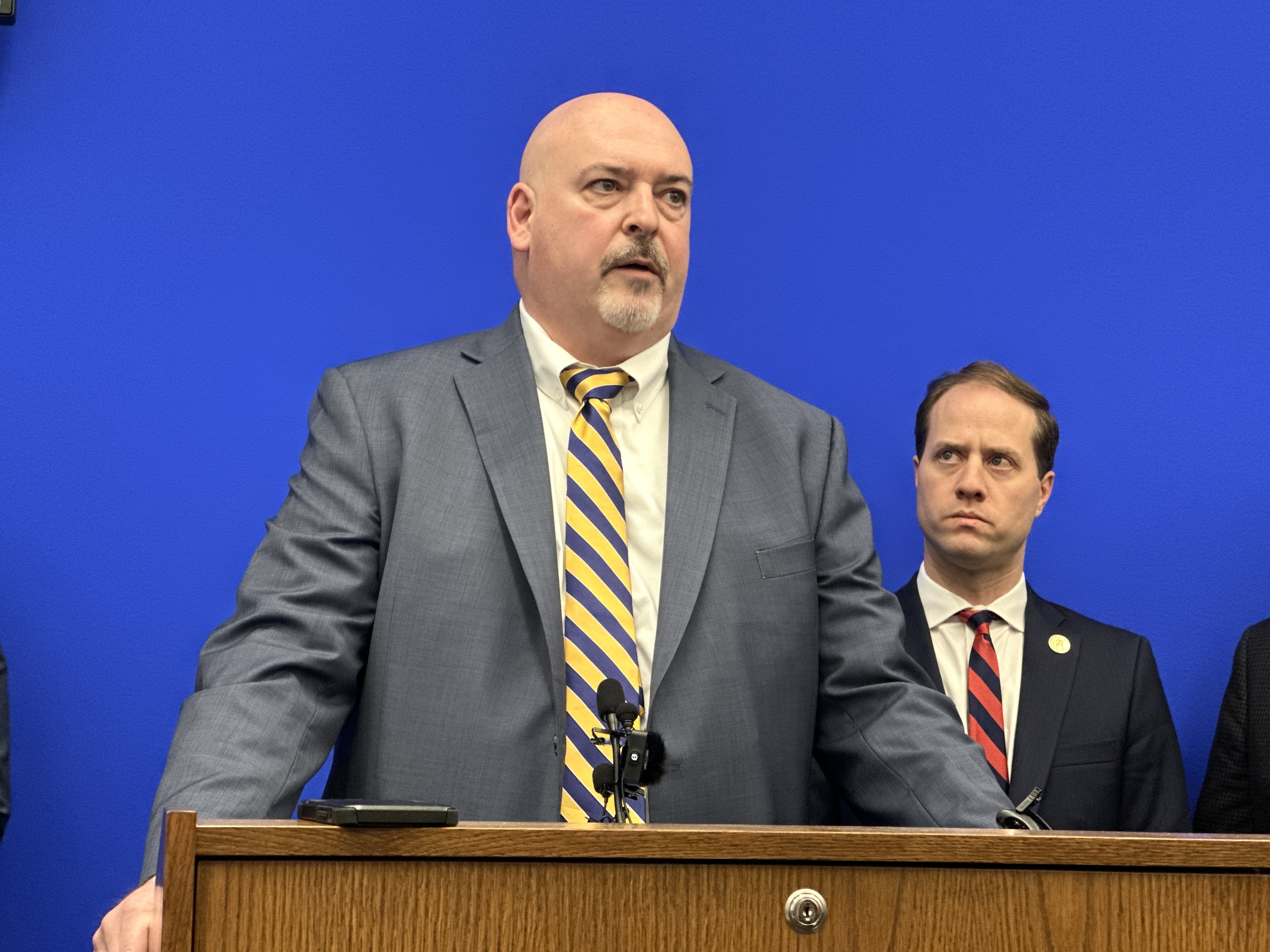 House Minority Leader Todd Gilbert, R-Shenandoah County, with Del. Mark Earley Jr., R-Henrico County. Photo by Markus Schmidt. 