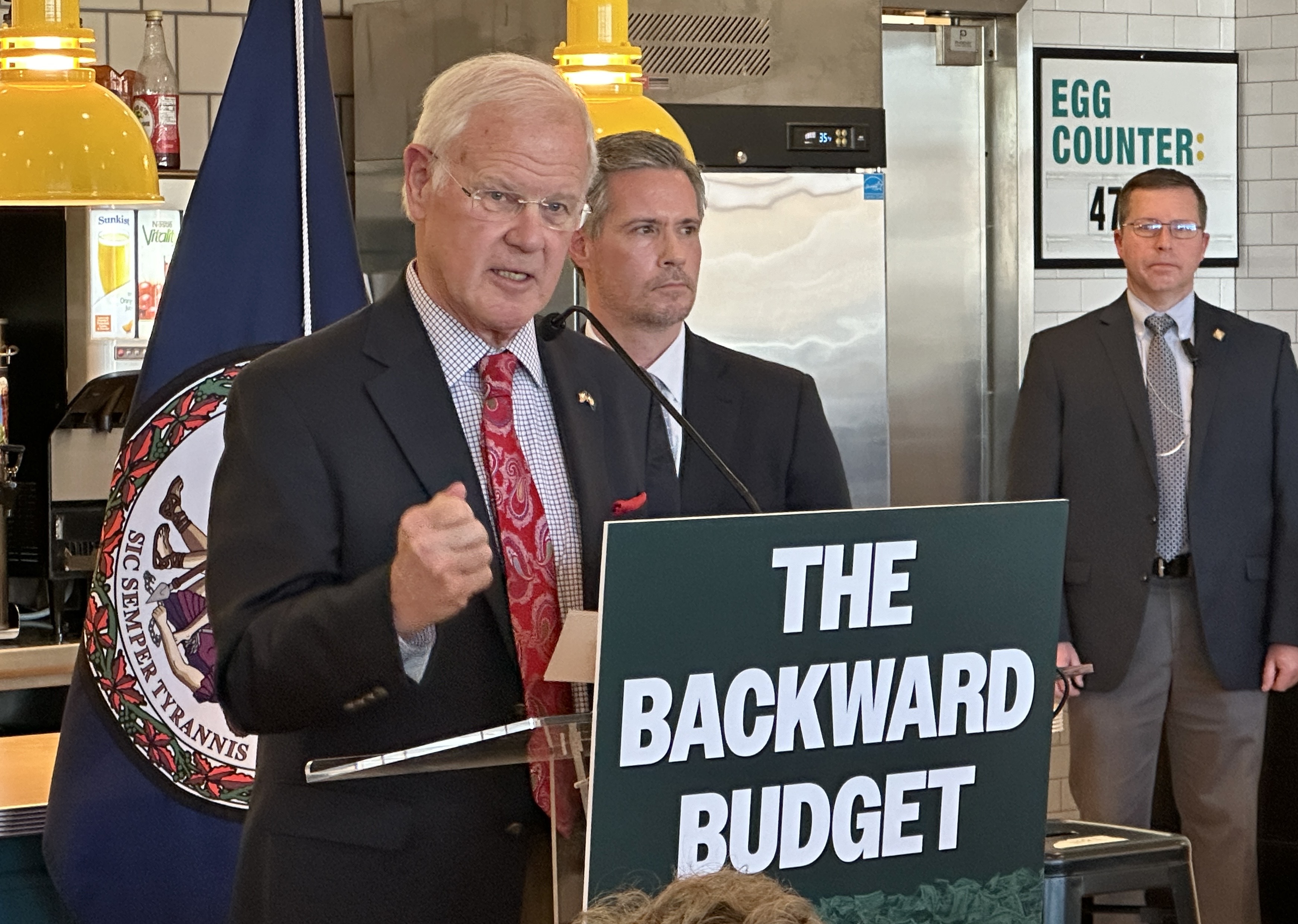 Del. Lee Ware, R-Powhatan County. Behind him is state Sen. Glenn Sturtevant, R-Chesterfield County. Photo by Markus Schmidt. 