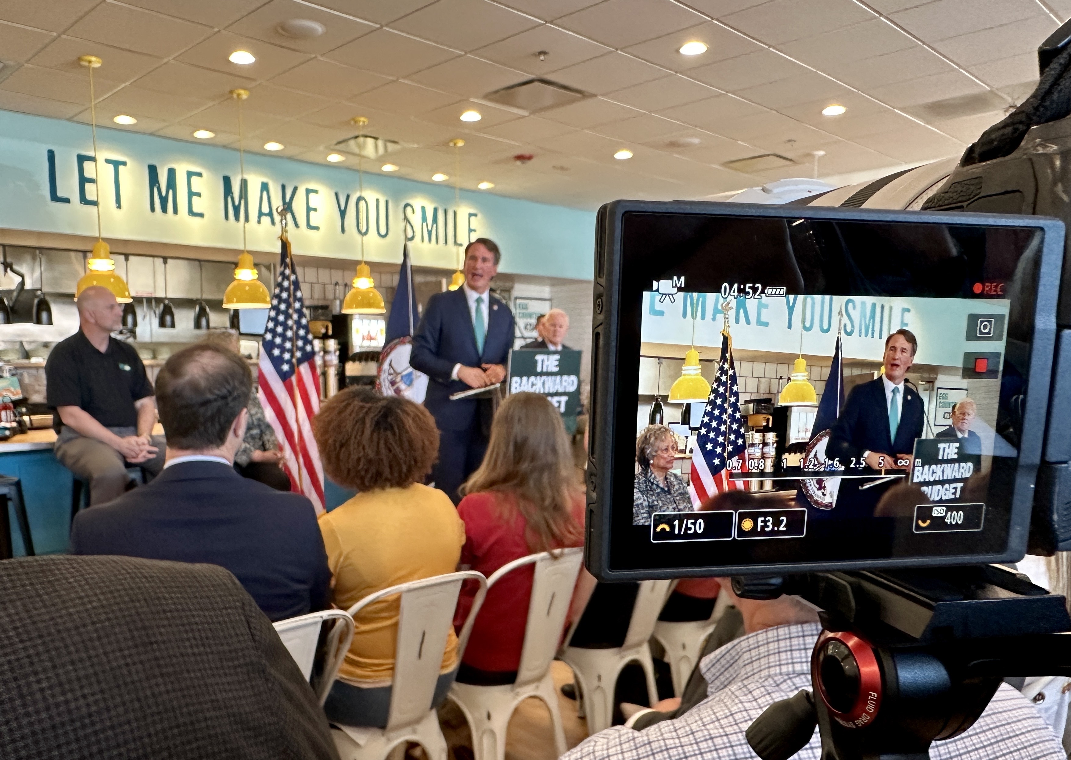 Governor Glenn Youngkin speaks at Eggs Up. 