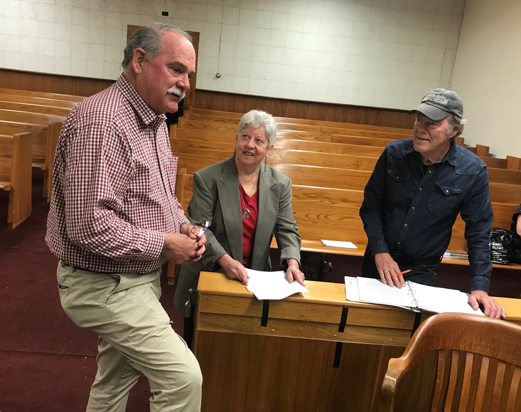 Actors rehearse a play.