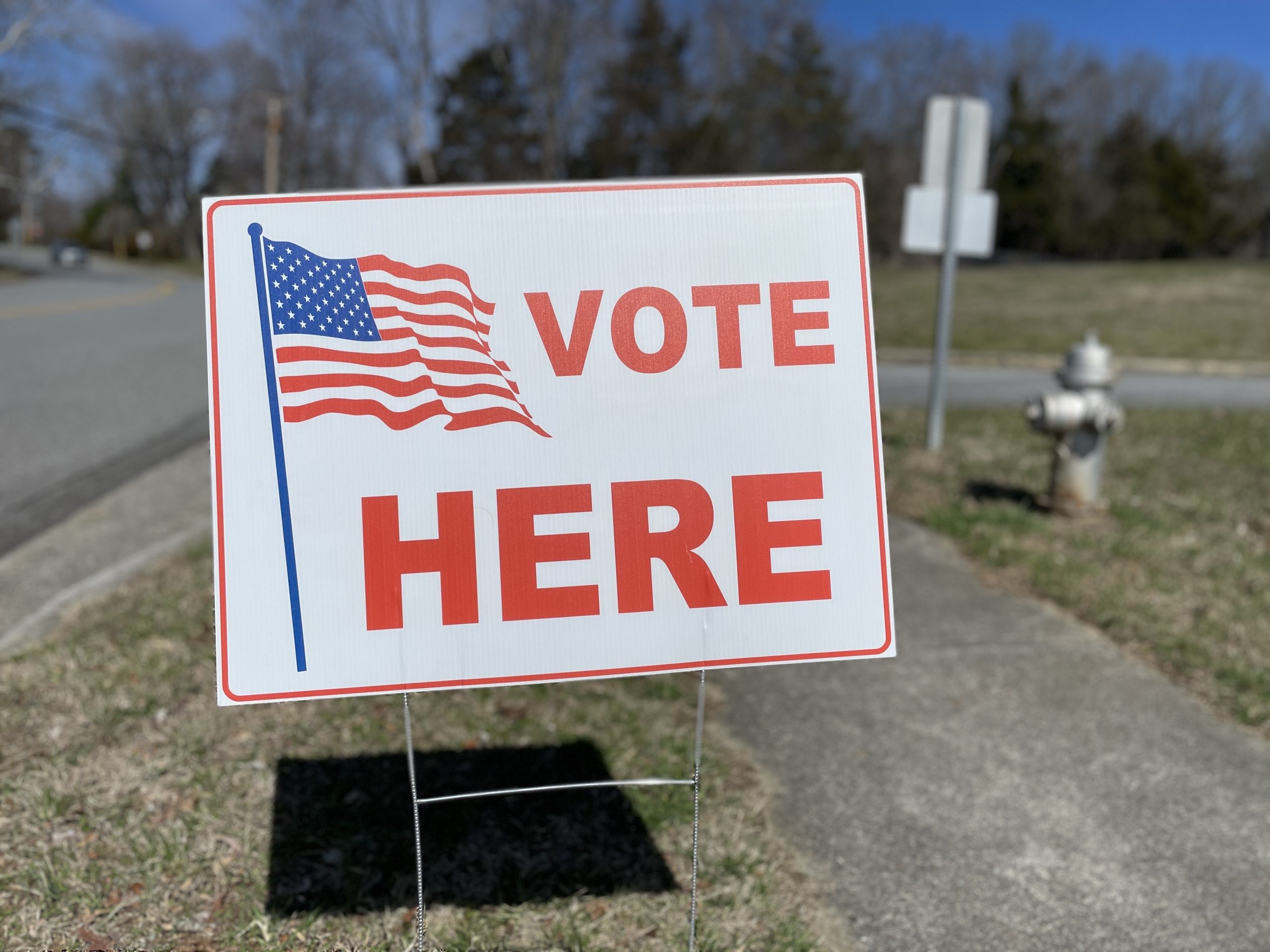 An election sign at the Bedford Hills precinct in Lynchburg. Photo by Matt Busse.
