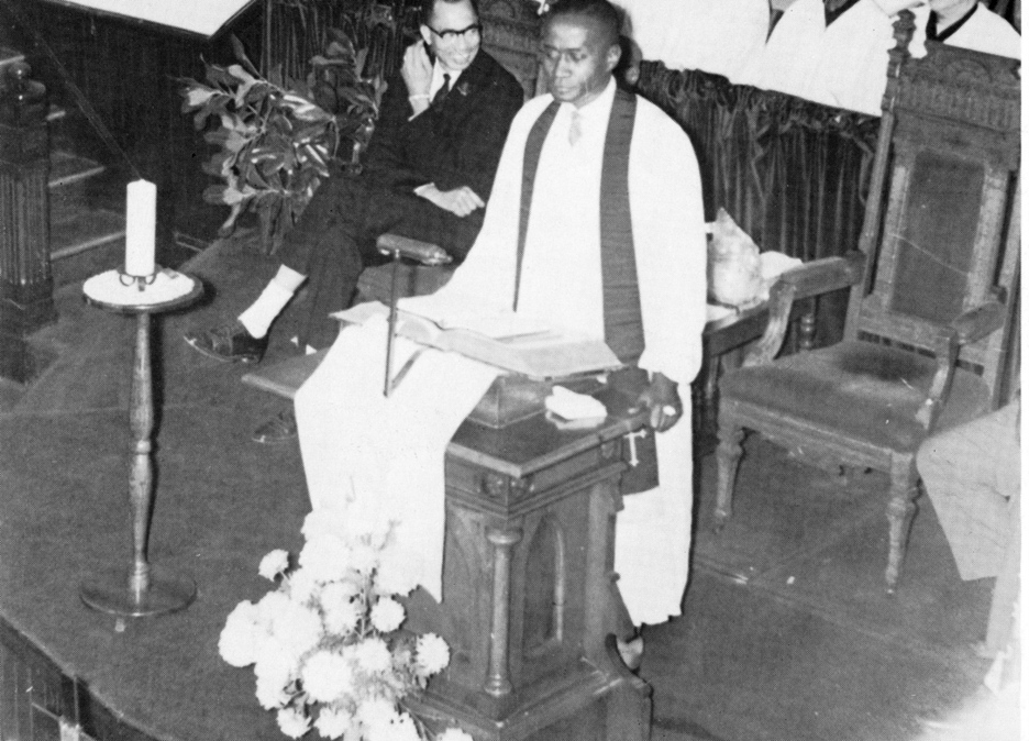 Reverend John E. Trotman at First Baptist Church in 1967. Courtesy Walker-Wood Family Papers, 1910-1975, Collection 0294, Special Collections and Archives, James G. Leyburn Library, Washington and Lee University