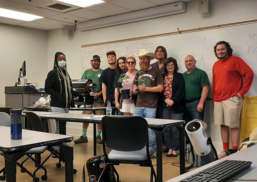 Nate Miller, an adjunct professor at Piedmont Virginia Community College, with his cannabis class. Courtesy of Miller.