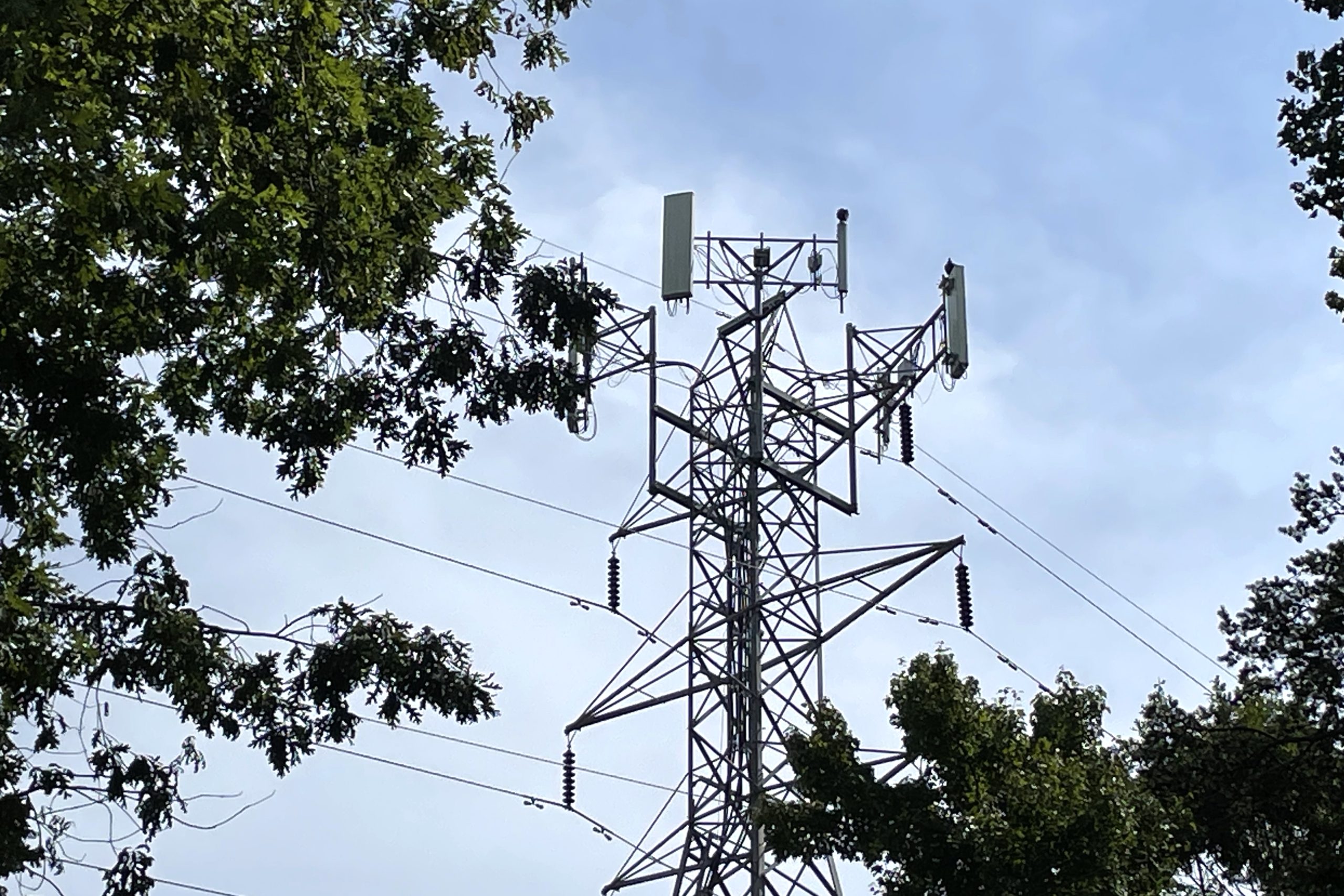 power lines against a blue sky