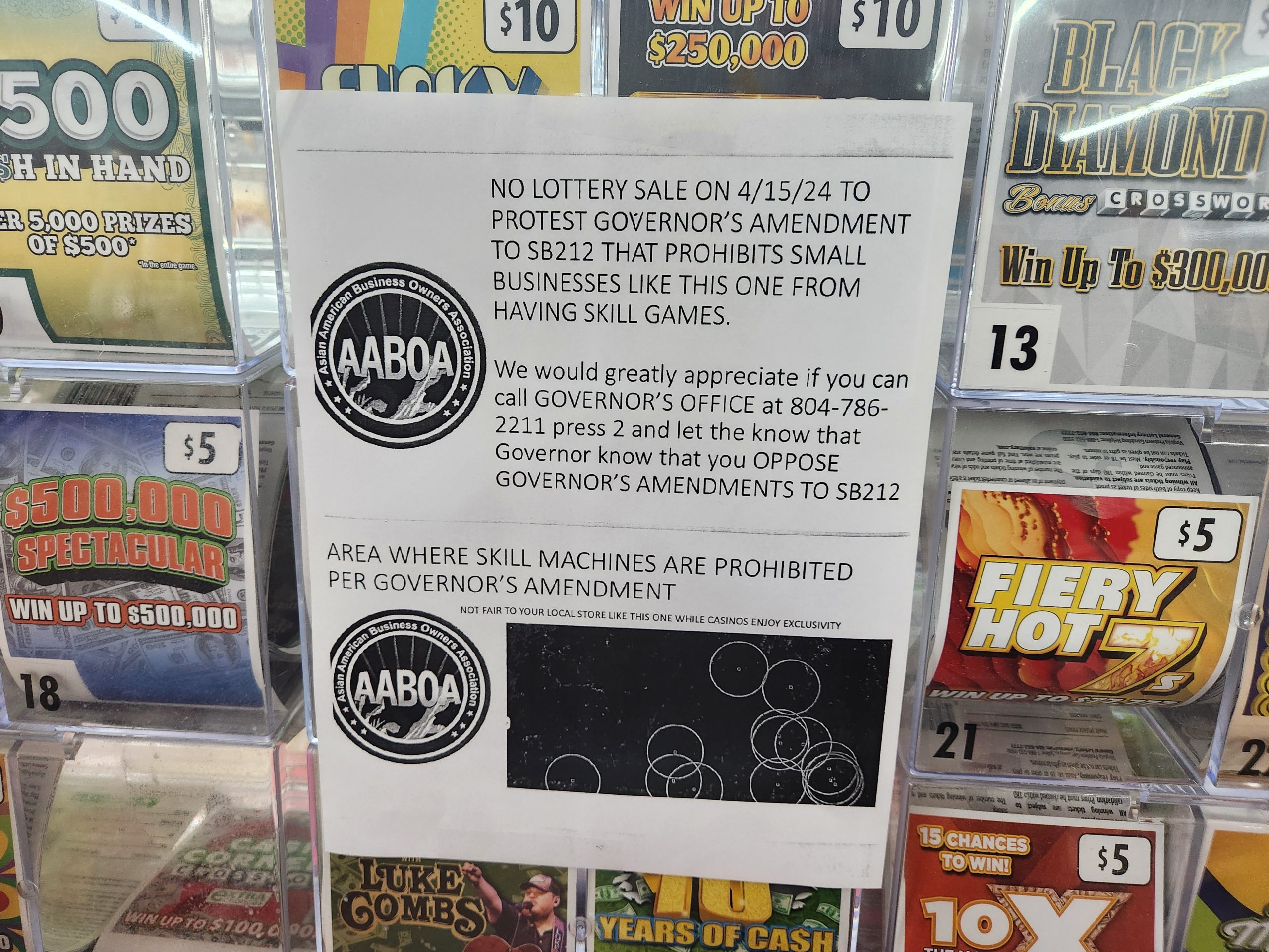 Many convenience stores refused to sell lottery tickets on Monday to protest the governor's proposed amendments. Photo by Dwayne Yancey.