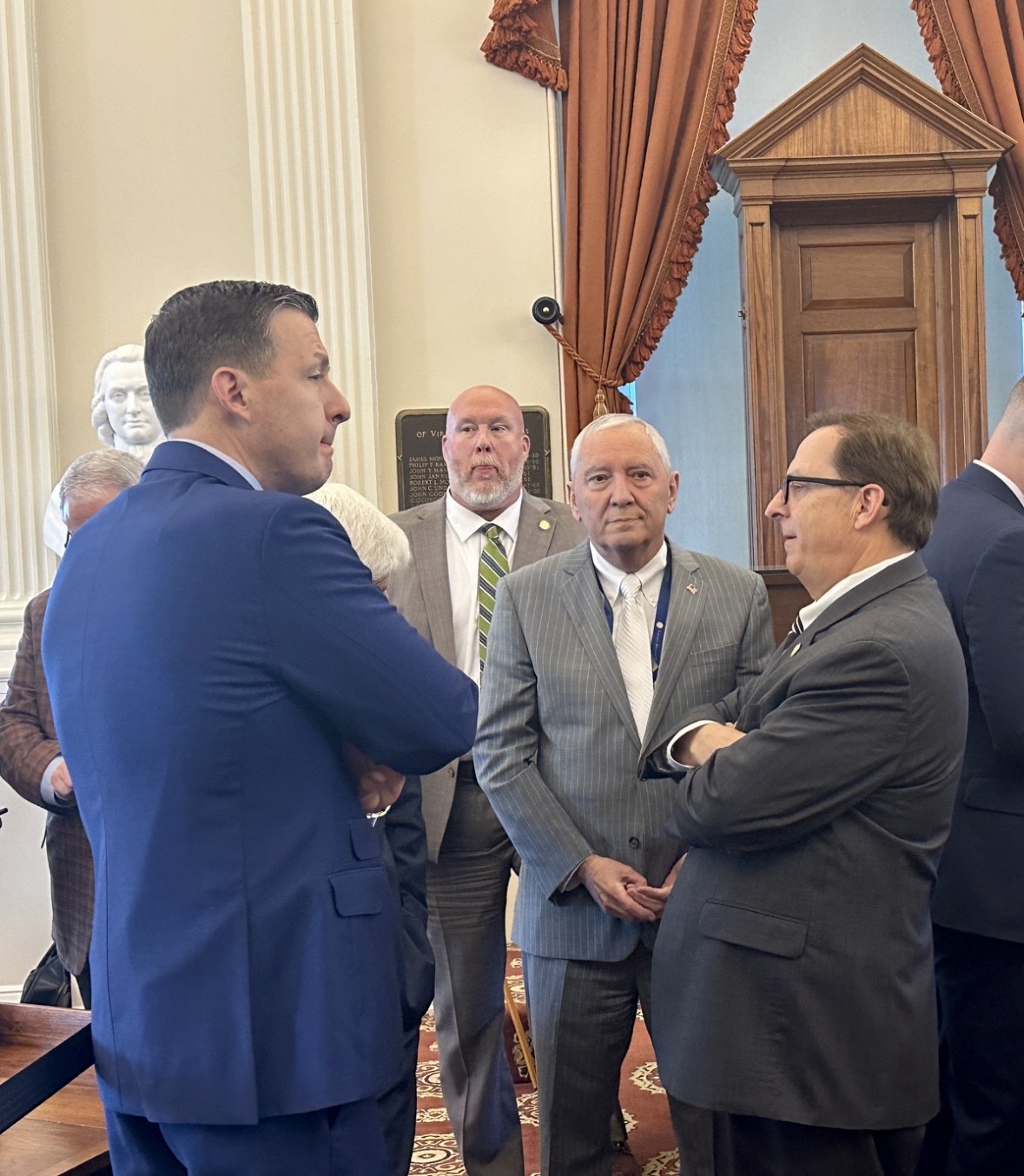 Republican legislators discuss the budget.