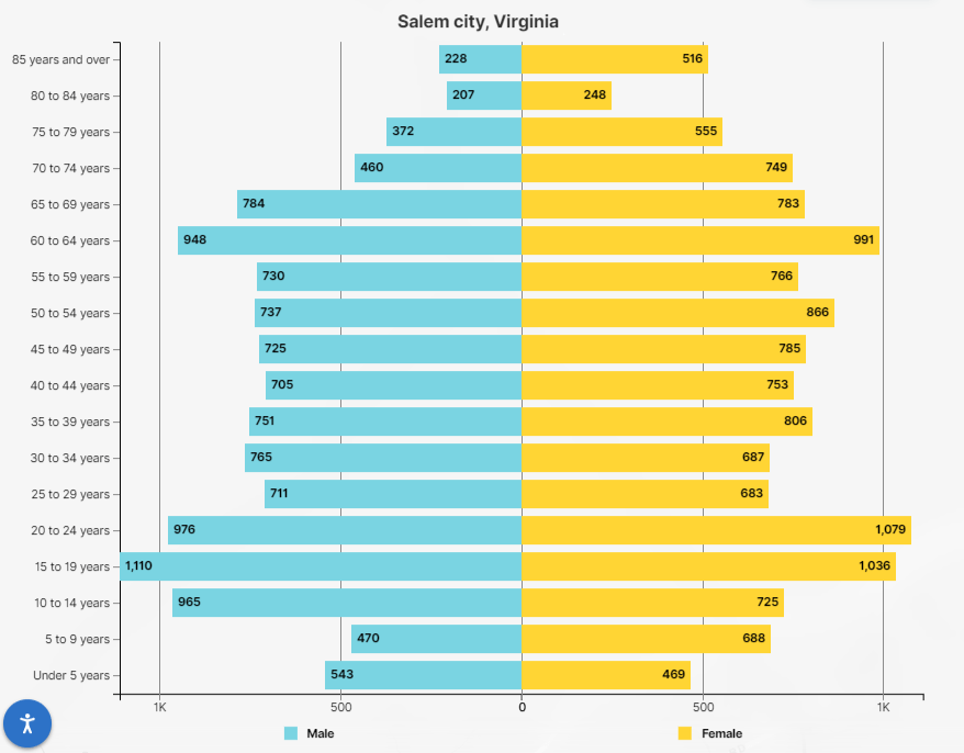 Here's how Salem's population is distributed by age. Courtesy of U.S. Census Bureau.
