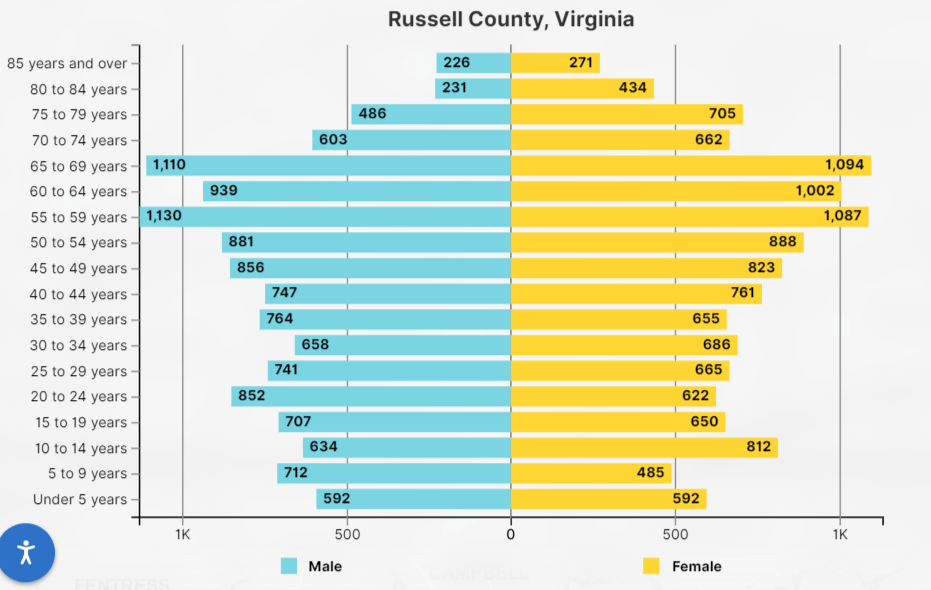 Russell County population pyramid.