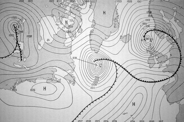 Weather map from June 5, 1944, the original date for D-Day.