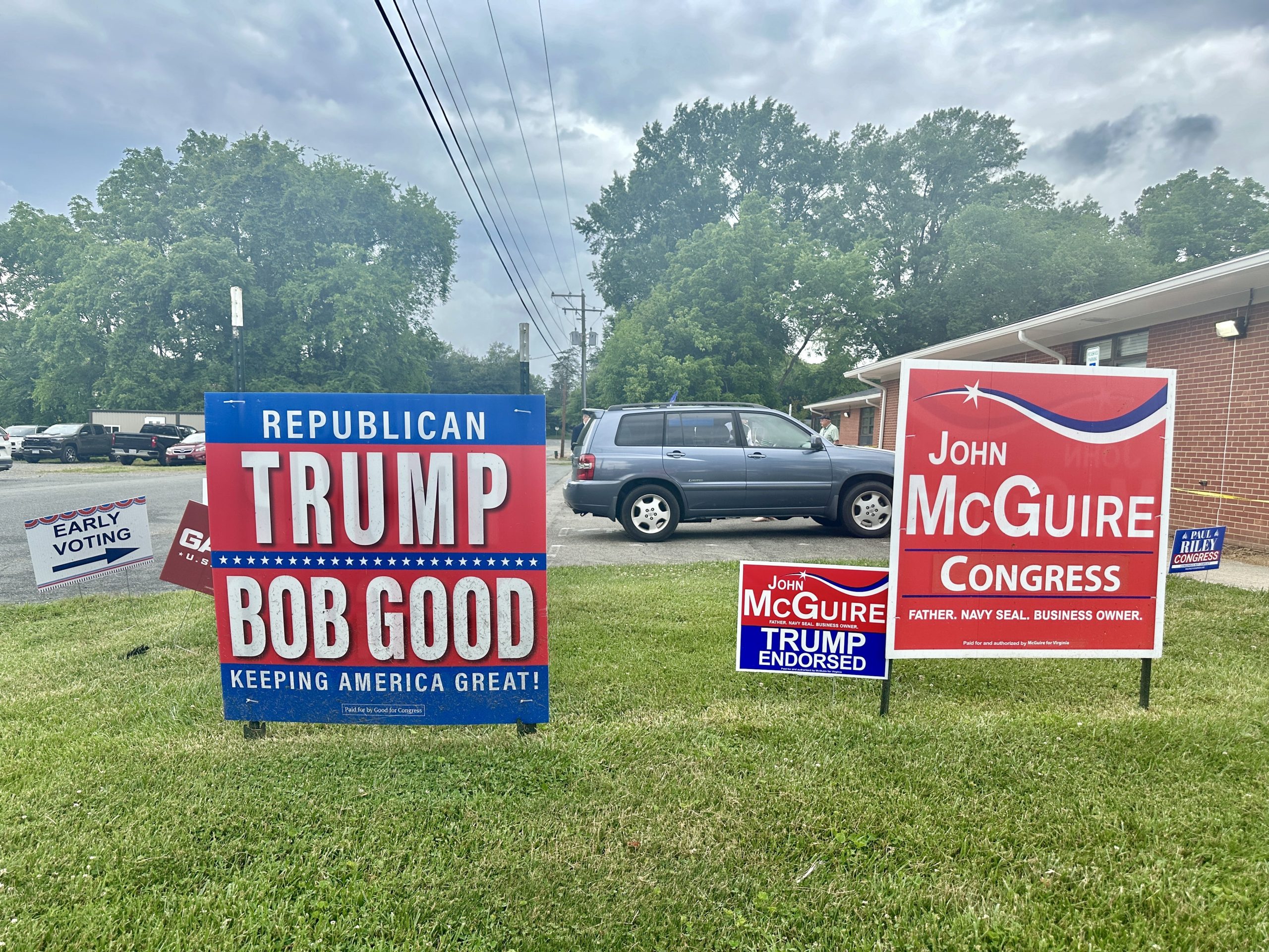 Signs for Bob Good and John McGuire in Louisa County. Photo by Markus Schmidt.