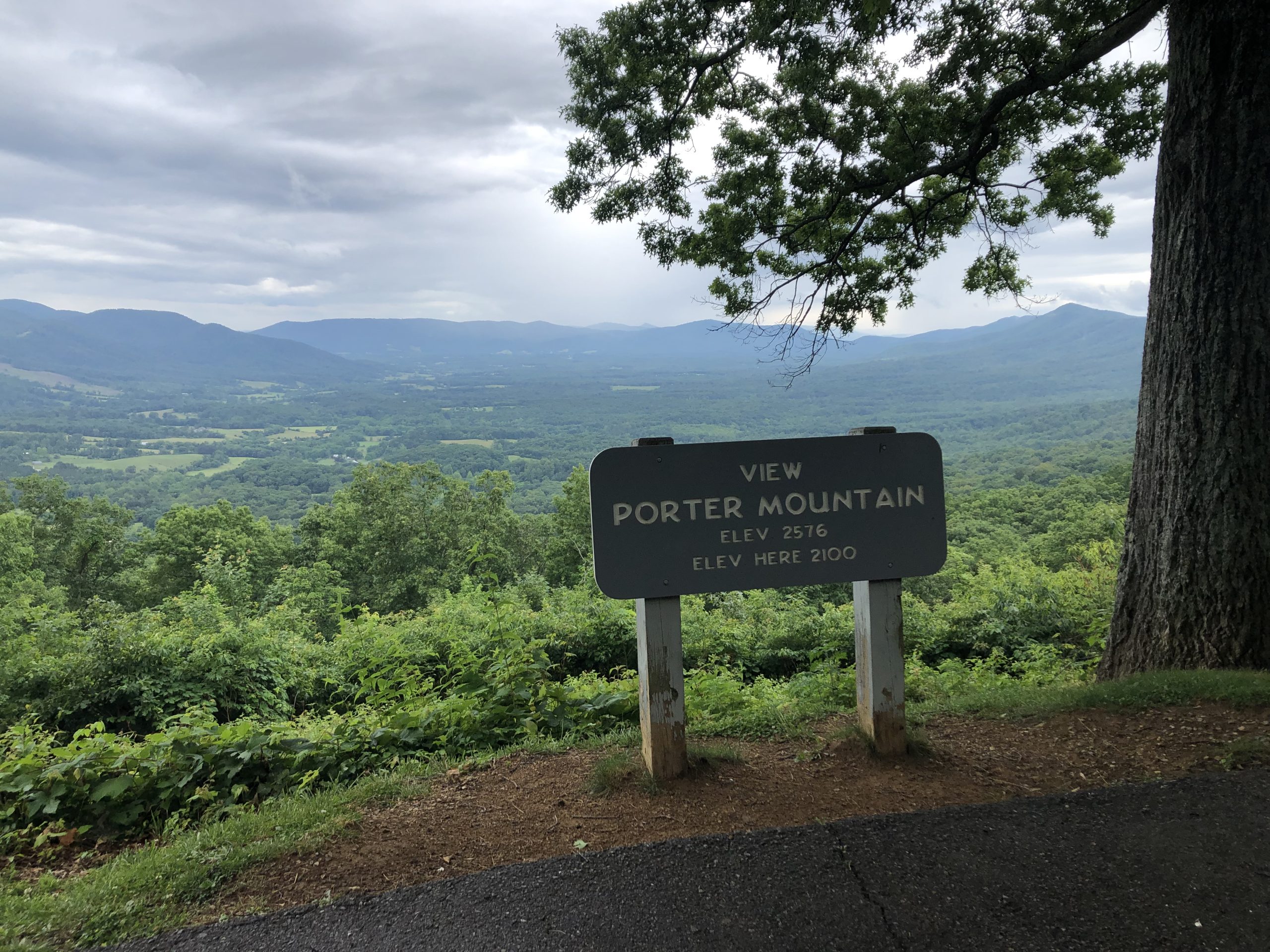 Porter Mountain, in the distance, and the valley below are featured from an overlook off the Blue Ridge Parkway, in Bedford County