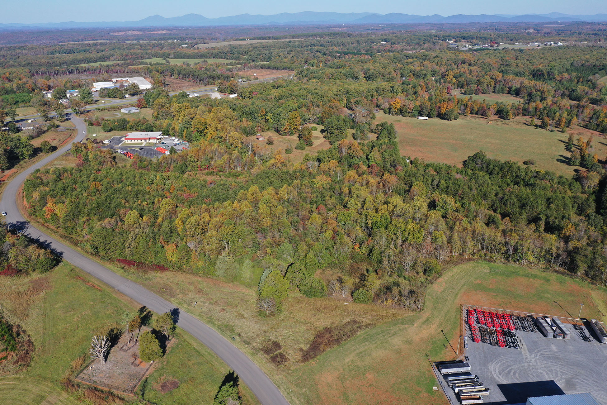 An aerial view of Seneca Commerce Park in Campbell County, included a mostly wooded tract that will house a new building.