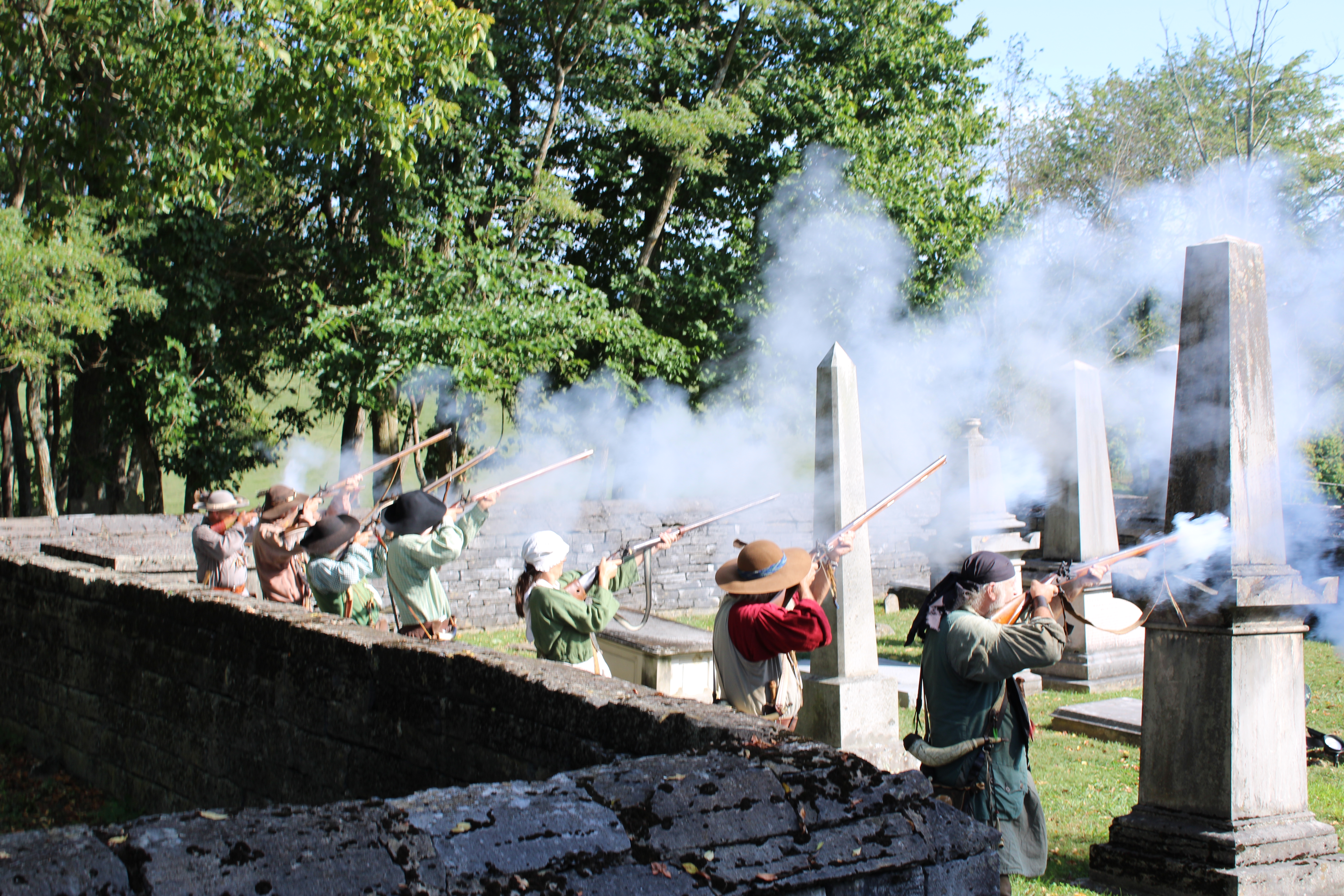 Firelock salute in honor of William Campbell during a memorial ceremony at the Abingdon Muster Grounds. Courtesy of Overmountain Victory Trail Association.