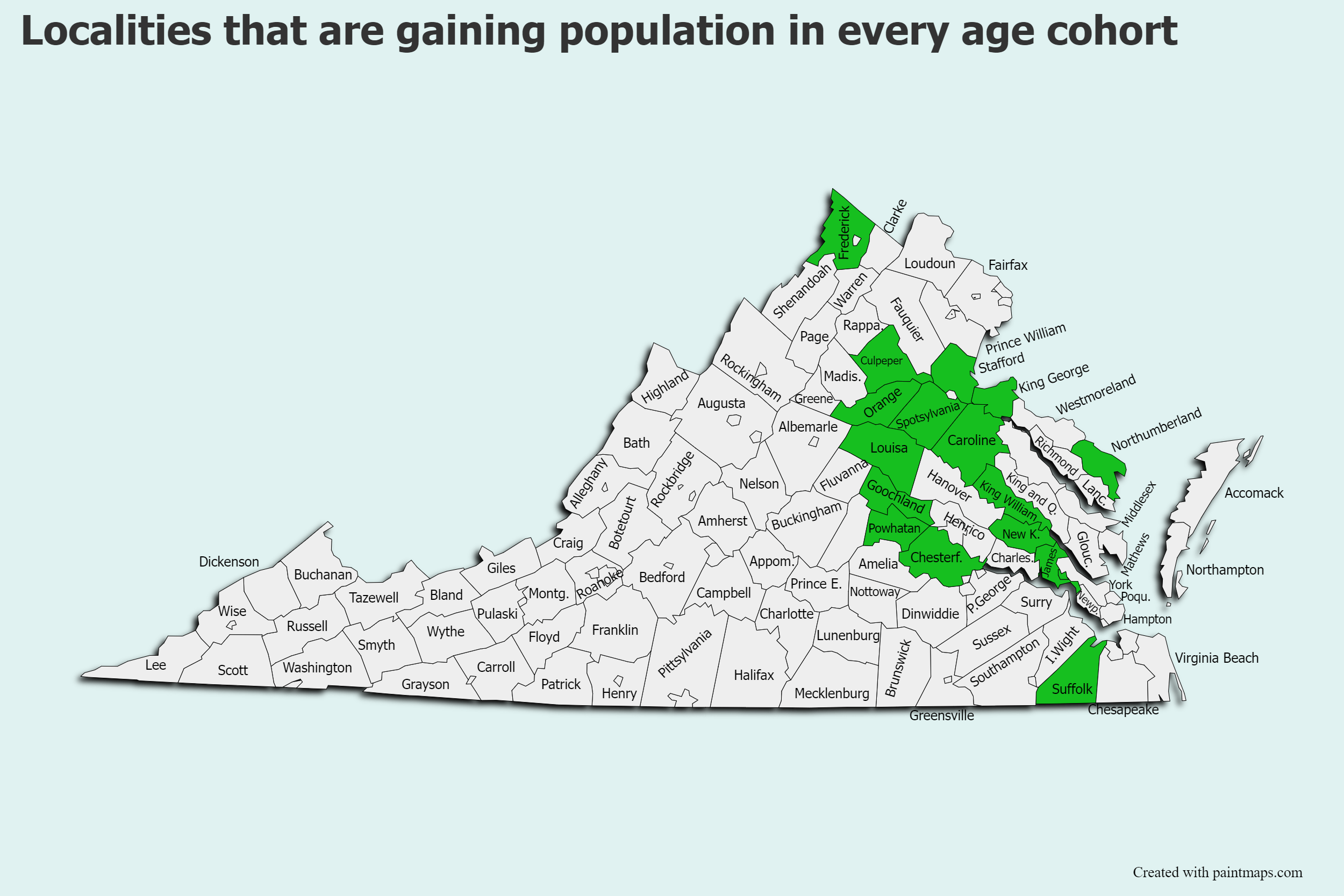 Localities that are gaining population in every age cohort. Source: U.S. Census Bureau