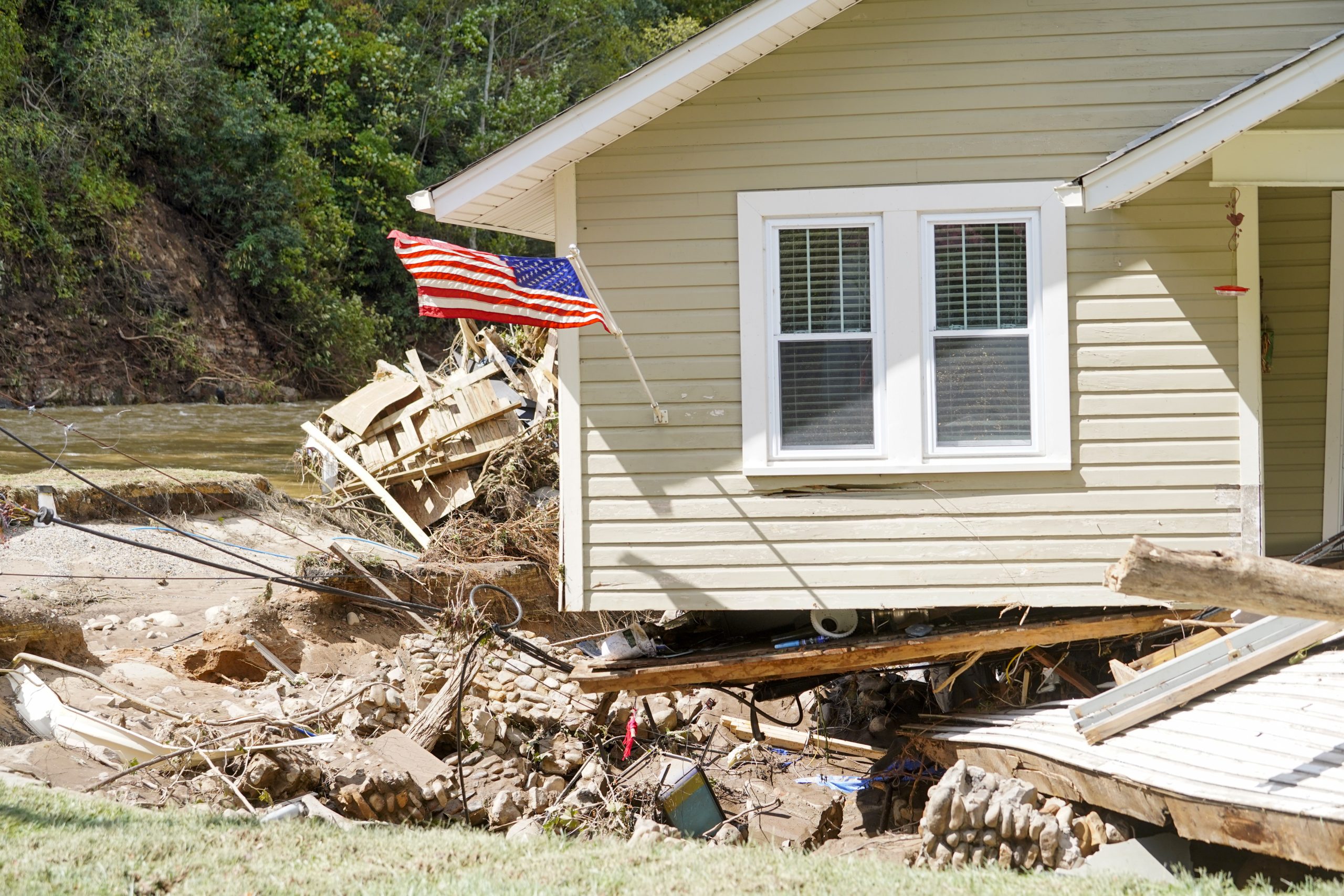 A home near Orchard Hill Dr. in Damascus, Virginia shown damage where several homes suffered damage from flood waters caused by Hurricane Helene.