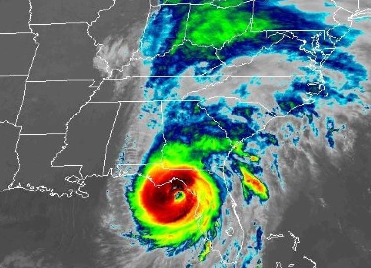 Hurricane Helene, as seen with infrared satellite imagery, nears the Florida coast on Thursday evening. Courtesy of NOAA.
