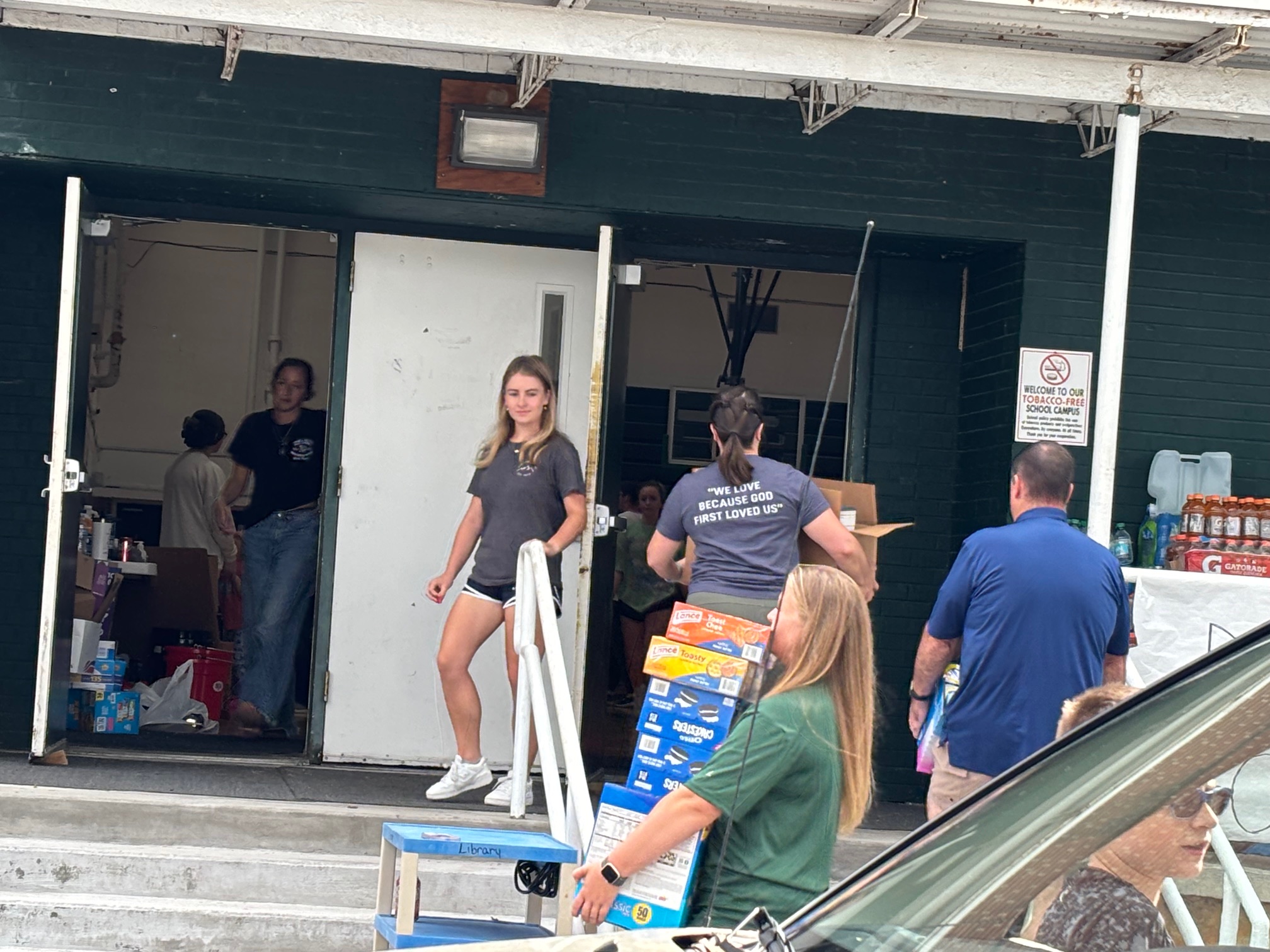 Students at John S Battle High School collect flood relief donations. Courtesy of Katie Thomason.