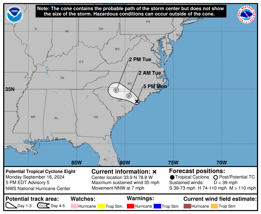 Forecast track of Potential Tropical System 8, which may become Tropical Storm Helene. Courtesy of National Hurricane Center.