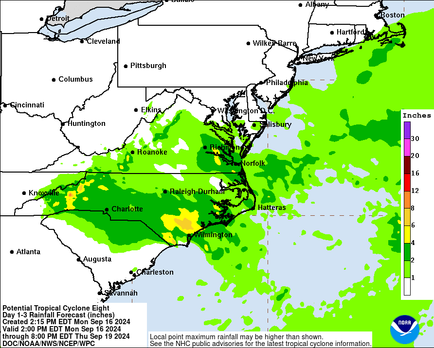 Forecast rain map. Courtesy National Hurricane Center.