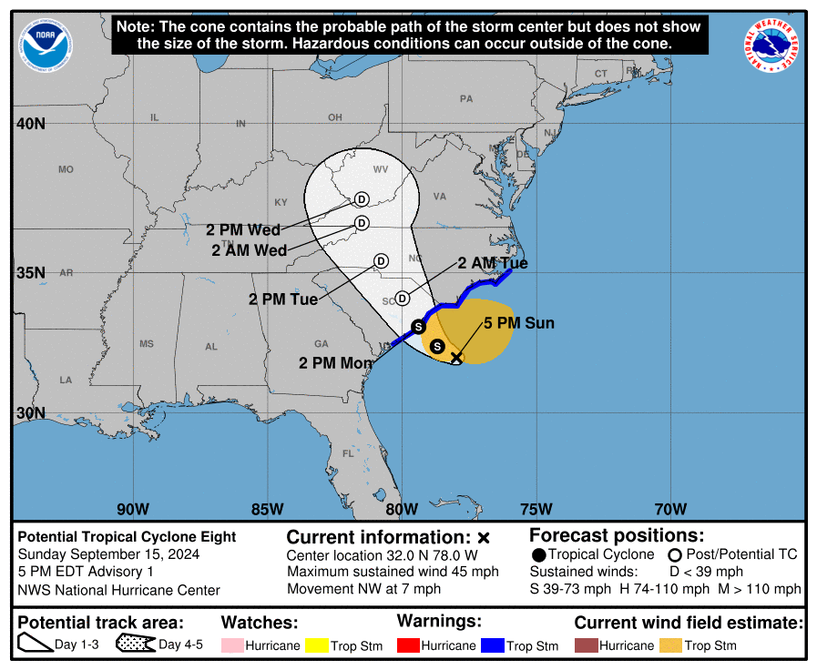 Forecast track of Potential Tropical System 8 which may become Tropical Storm Helene. Courtesy National Hurricane Center