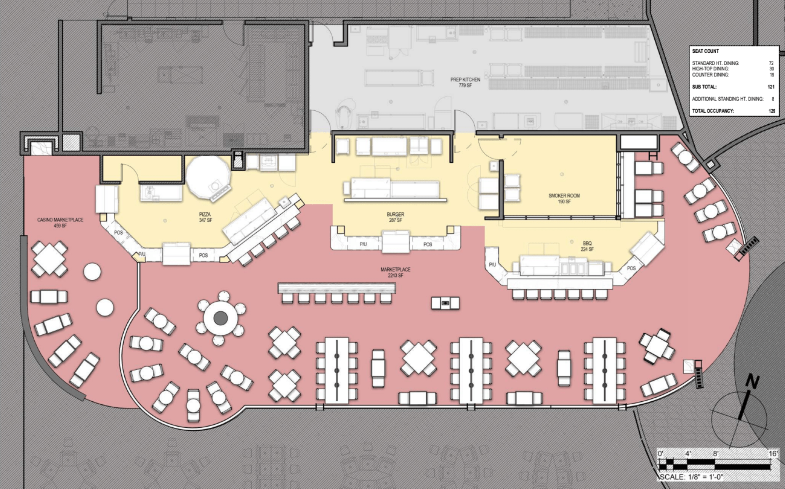 an aerial graphic of what seating may look like in The 500 Block of the Caesars Virginia casino resort.