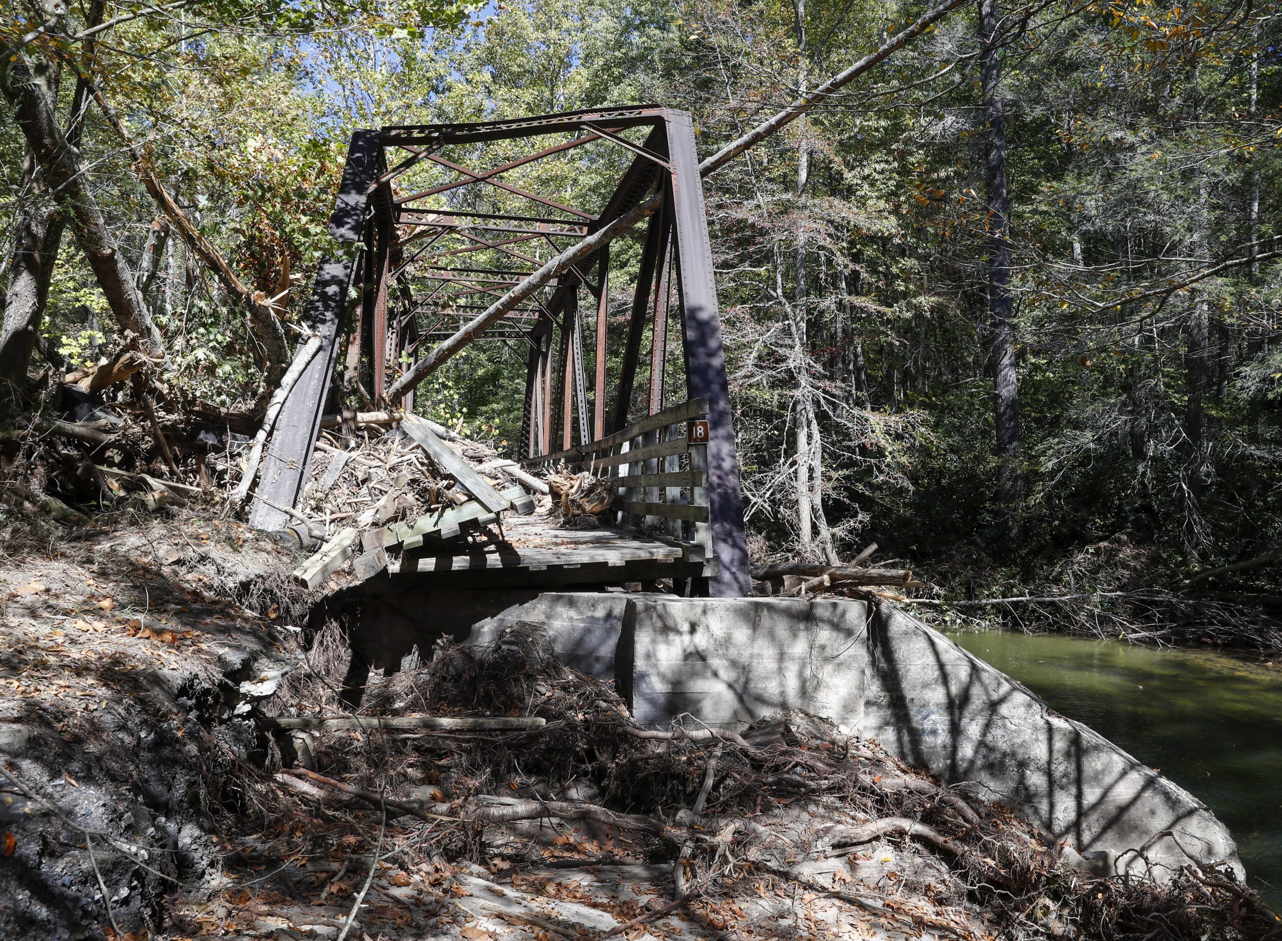 Trestle 18 on the Virginia Creeper Trail showing damage done to it by debris from flood waters caused by Hurricane Helen on September 27, 2024. (Ben Earp/Ben Earp Photography)