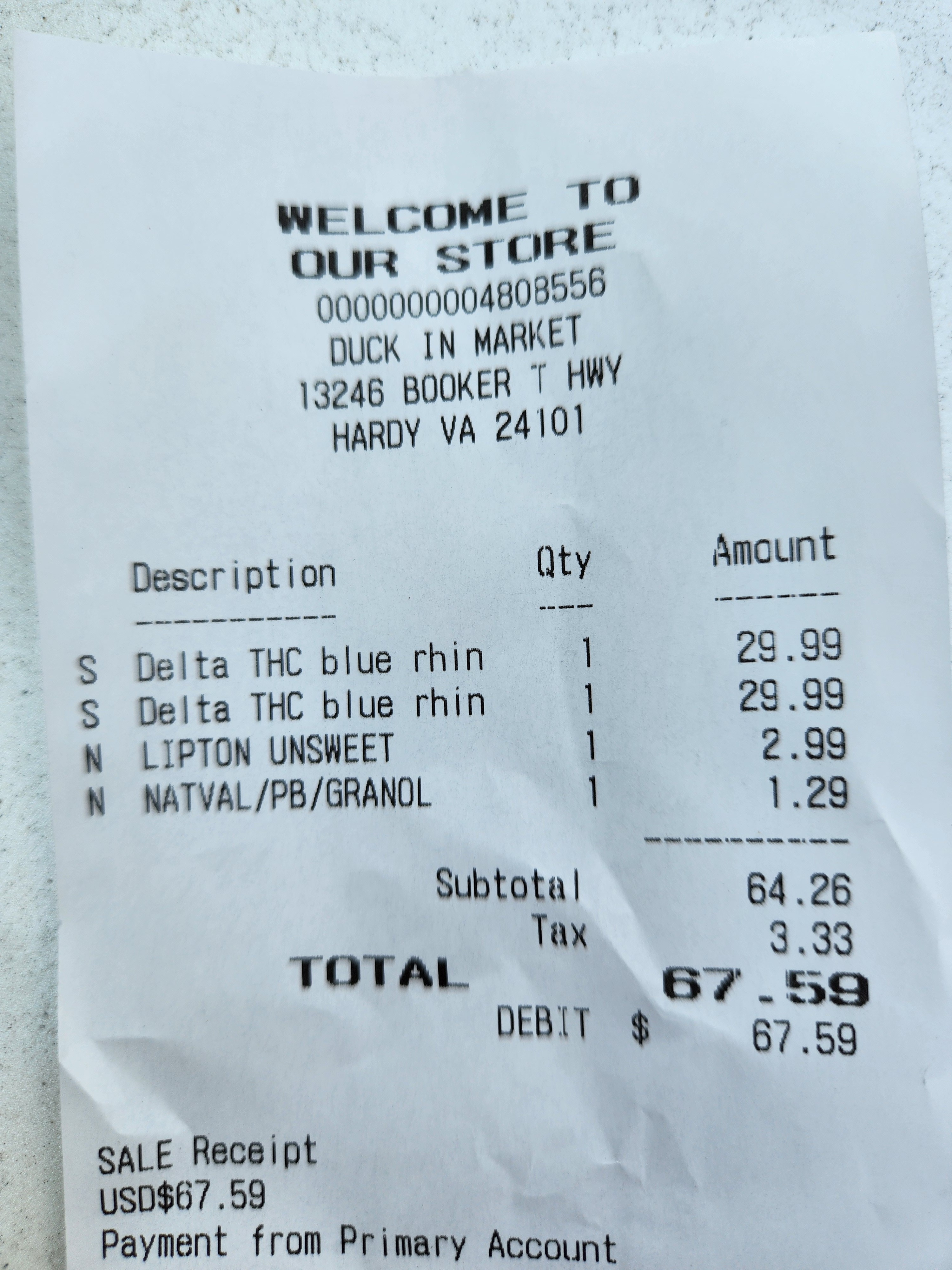 The receipt for the Gorilla Punch purchase. Photo by Dwayne Yancey.