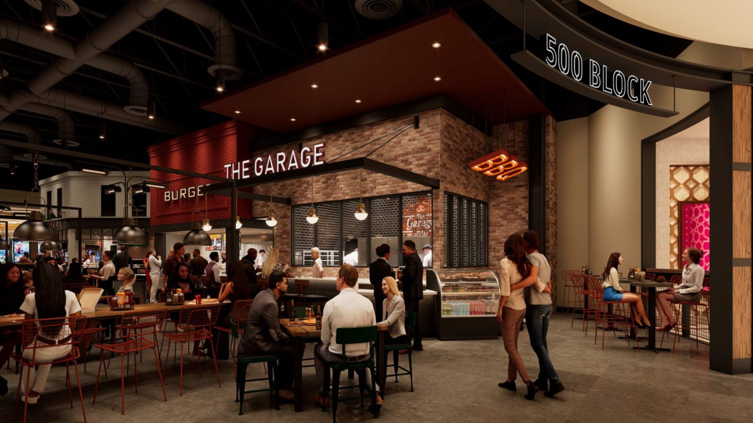 an artistic rendering of what the Garage, a barbecue restaurant, could look like inside the Caesars Virginia casino resort.