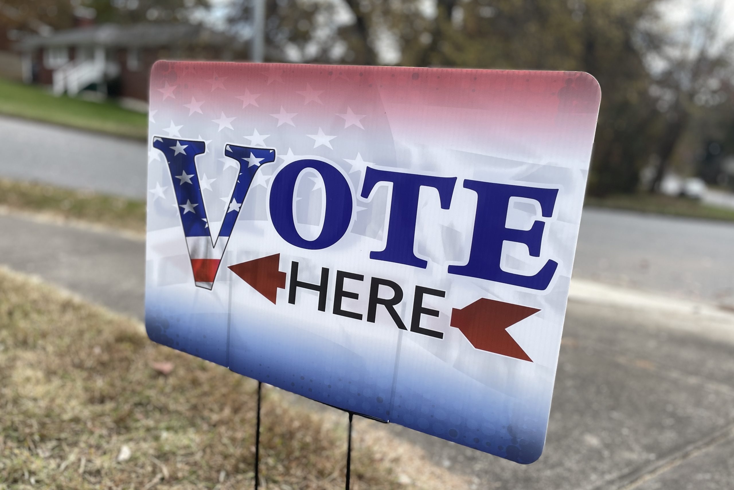 An election sign at the Bedford Hills precinct in Lynchburg. Photo by Matt Busse.