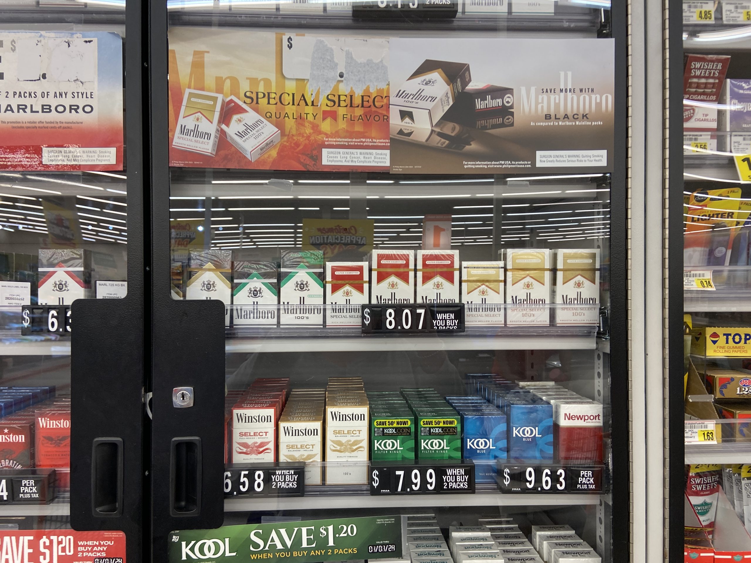 Packs of cigarettes at a local store