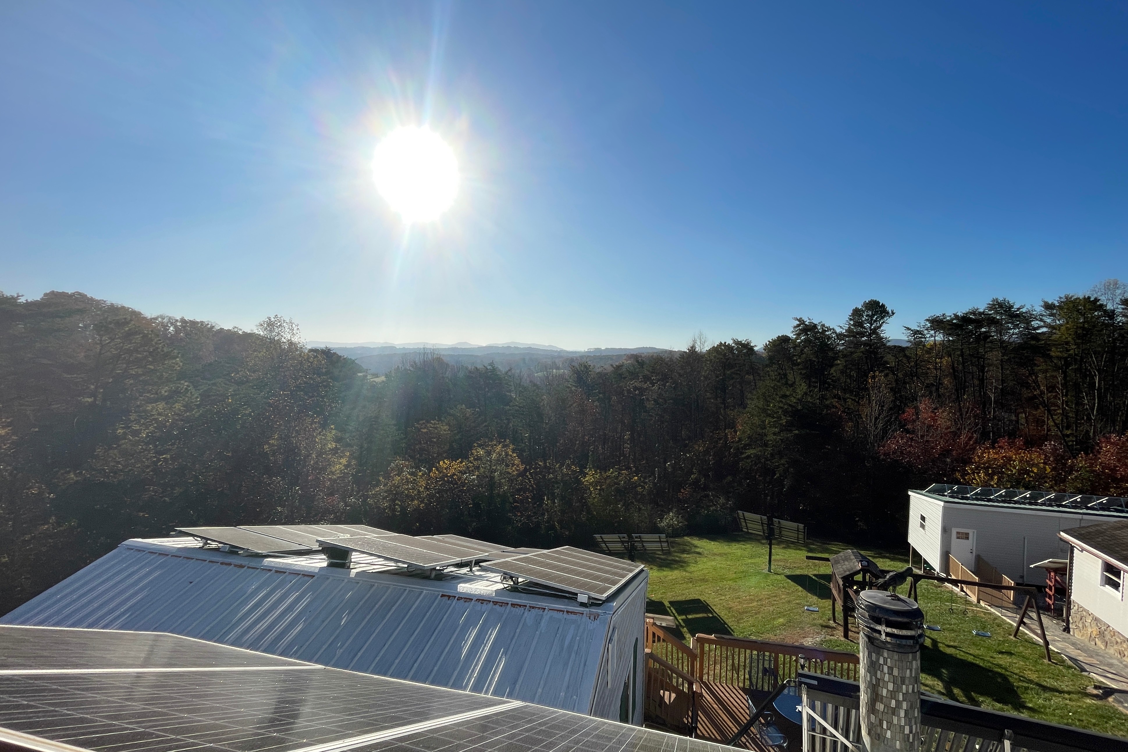 The sun shines on solar panels at Mark Hanson's Botetourt County home on Oct. 31, 2024. Photo by Matt Busse.  