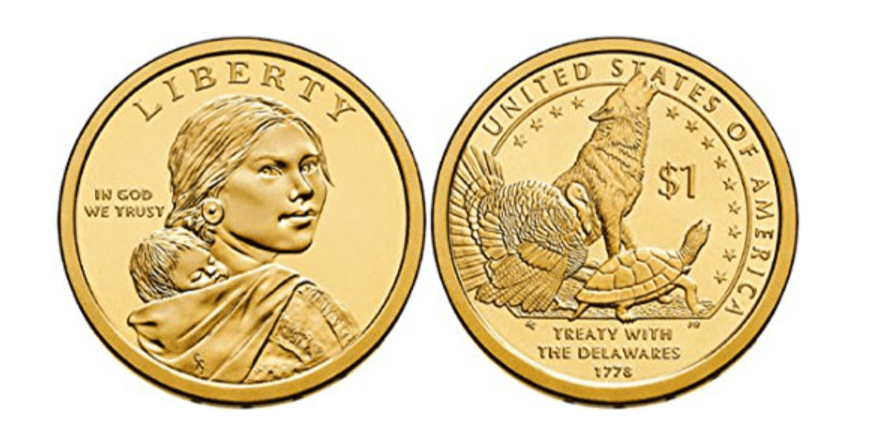 The reverse side of the 2013 Sacagawa dollar recognizes the Treaty of Fort Pitt. 