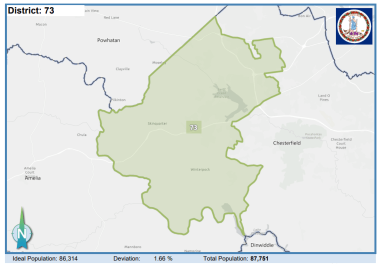 House District 73 covers part of Chesterfield County. Courtesy of Virginia Supreme Court.