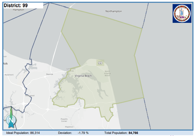 House District 99 covers part of Virginia Beach. Courtesy Virginia Supreme Court. e