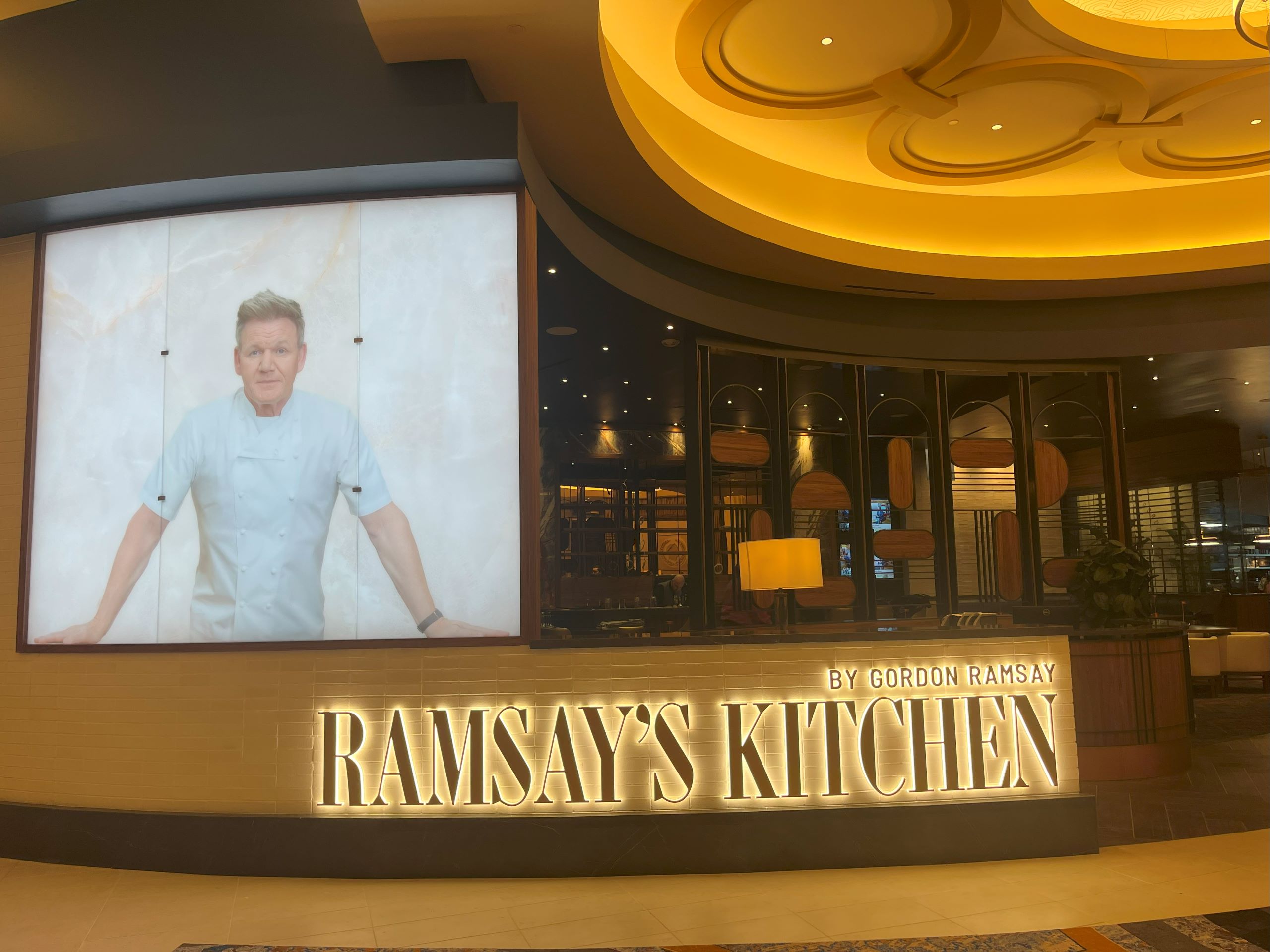 An image of Gordon Ramsay outside his restaurant in the casino resort.
